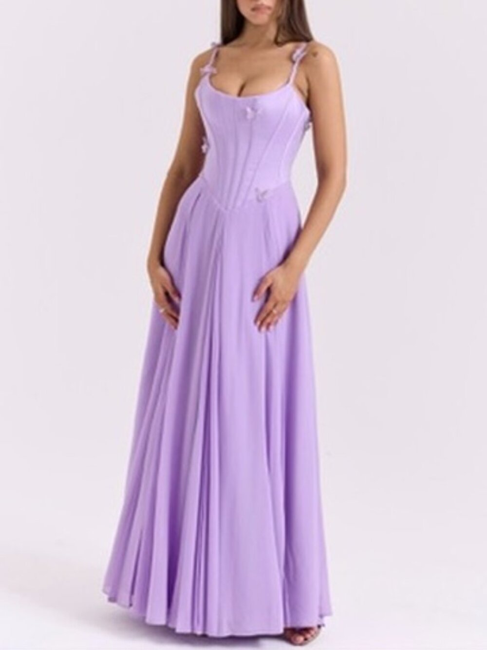 House of CB Pascha Lilac Orchid Butterfly Corset Maxi Dress Gown M NWT